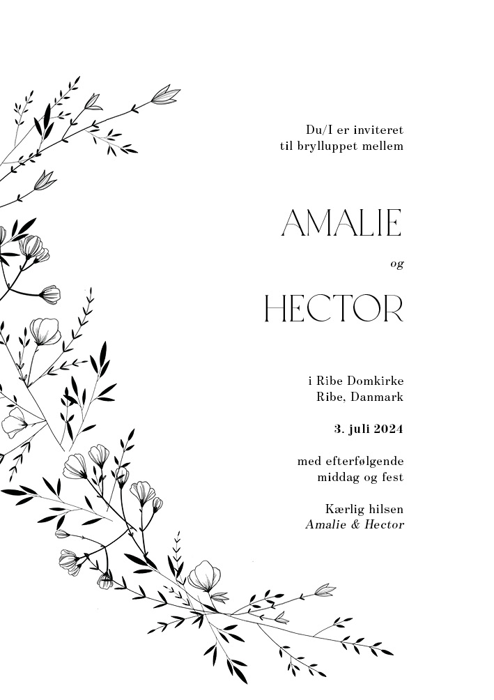 Bryllup - Amalie og Hector Bryllupsinvitation